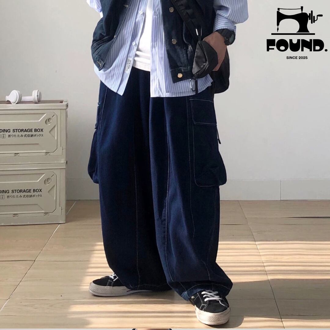 Loose-Fit Baggy Denim Cargo Pants(FD412)
