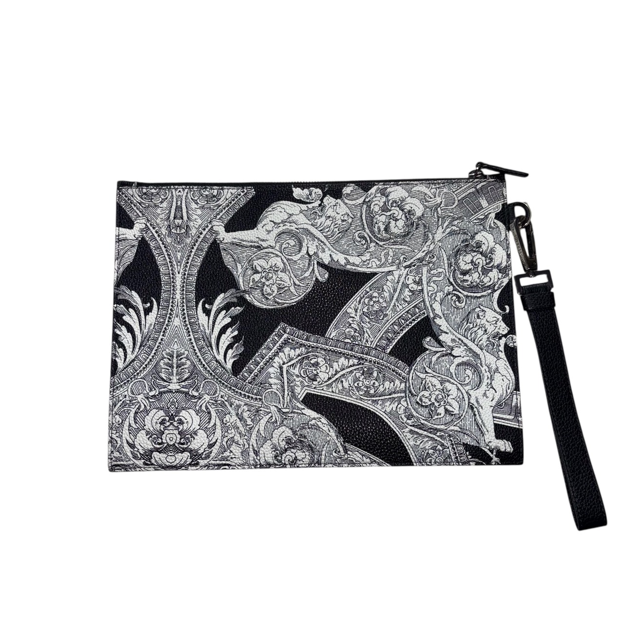 VERSACE botanical pattern leather clutch bag