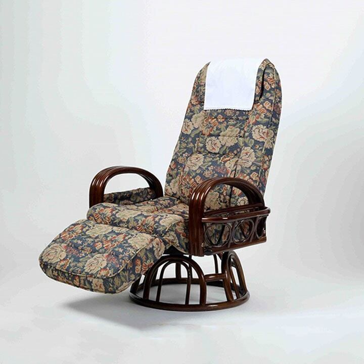 籐肘付き回転リクライニングチェア66～140×72×70～102cm