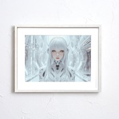 Cyber Angel｜人とテクノロジーが融合する近未来アートポスター｜幻想的な光が空間を包み込むサイバーパンクインテリアA2ポスター