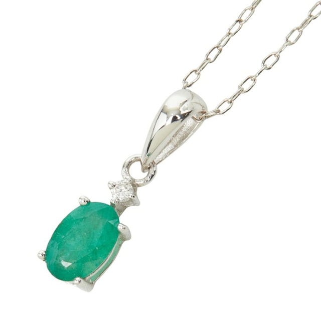 エメラルド ダイヤモンド K18WG ホワイトゴールド/Pt850 プラチナ エメラルド0.47ct ダイヤ0.01ct ペンダント ネックレス レディース 中古