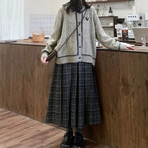 レトロチェック柄タックスカート ・12234