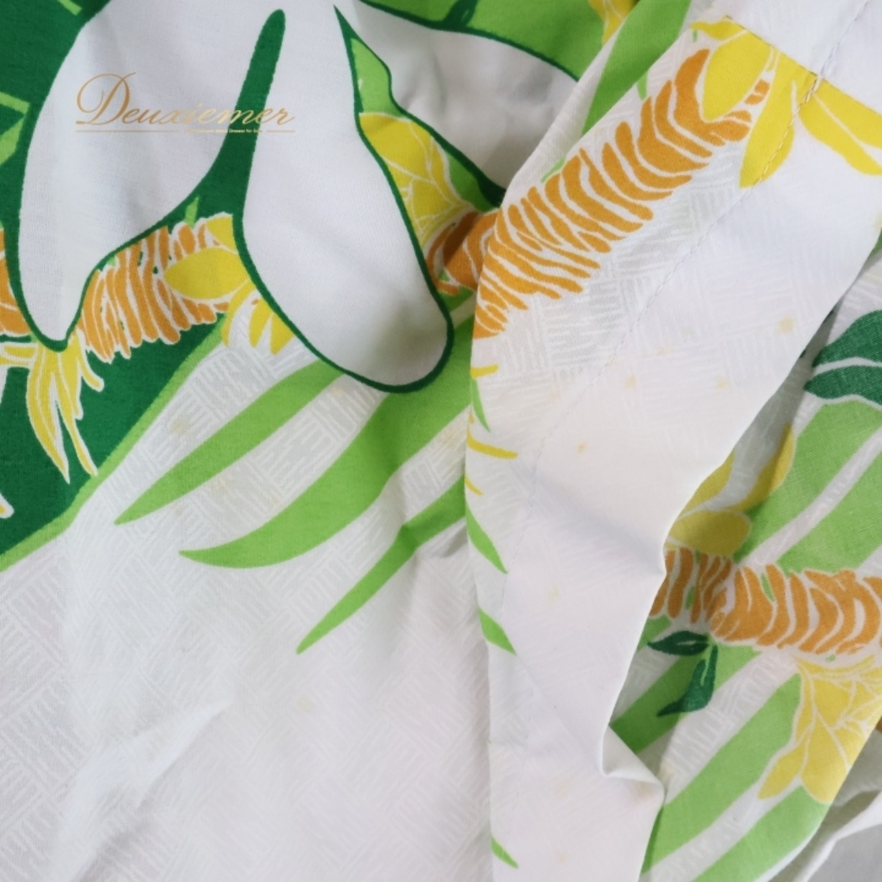 フラダンス 衣装 パウスカート ホワイト系 エムエムジェイ 日本製 ティアレ柄 ハワイアンプリント アロハ フラ ダンス レッスン 練習 花柄 植物柄 さわやか 華やか 鮮やか かわいい おしゃれ 上品 シングル スカート グリーン系 イエロー系 オレンジ系 白 緑 黄緑 黄 橙 リゾート 女性用 かわいらしい