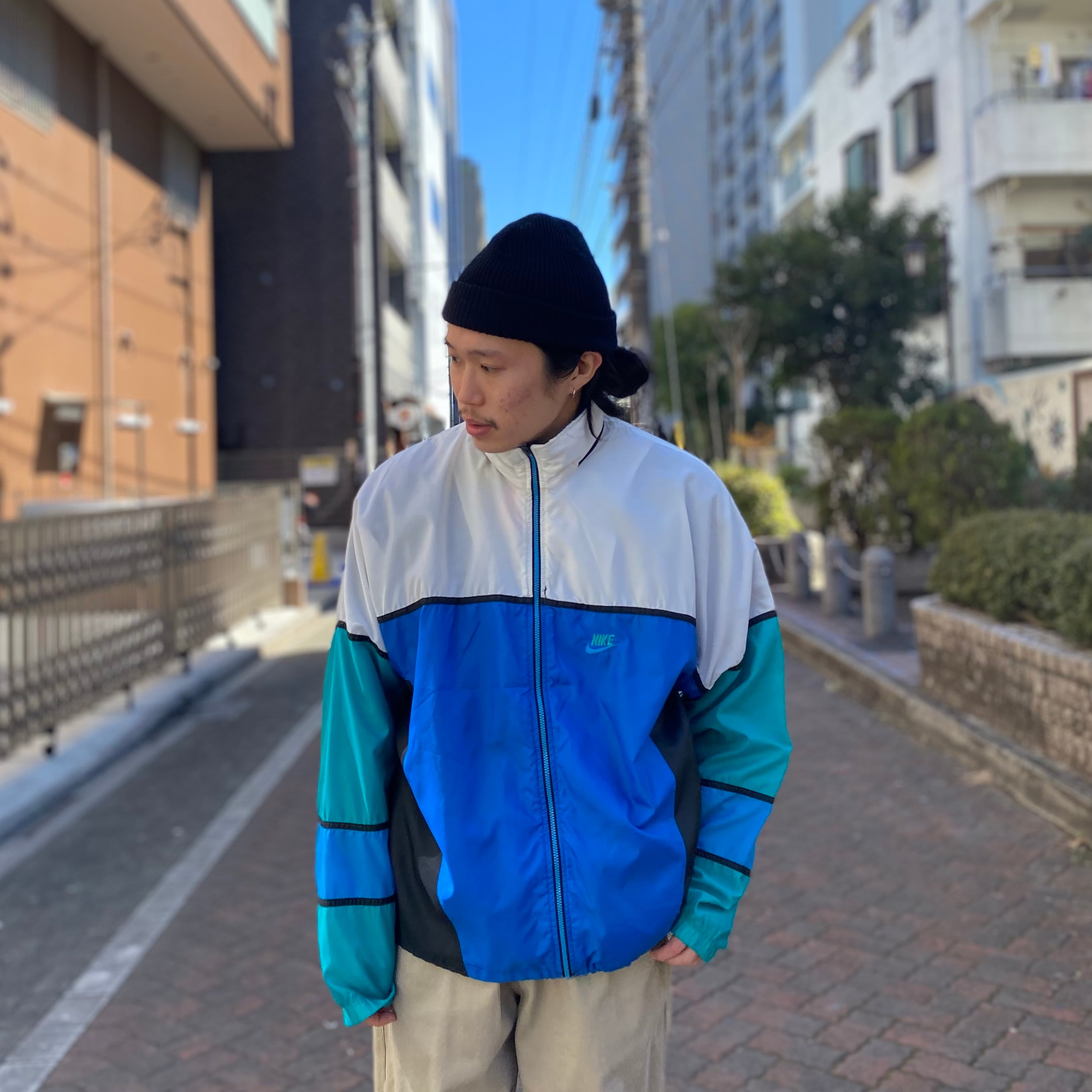 90年代 size : XL【 NIKE 】ナイキ 銀タグ ナイロンジャケット 青 白 ...