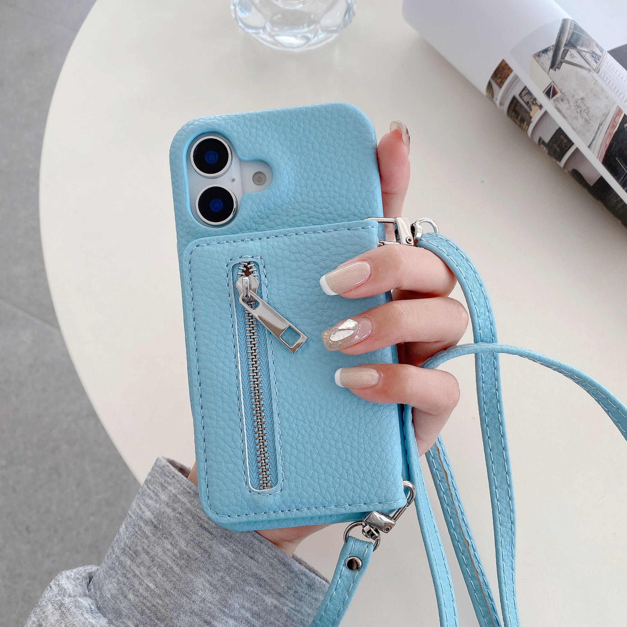 ミラー付き iPhone 17 16 15 14 13 12 11 ケース ファスナーポケット