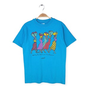 80s オックスファム アフリカの女性 USA製 ヴィンテージTシャツ シングルステッチ OXFAM AMERICA ヘインズ サイズM 古着 @BZ0474