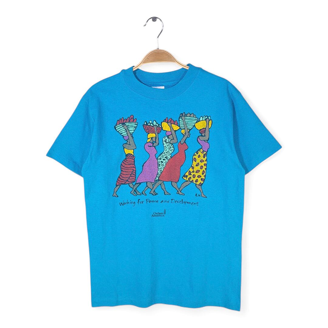 80s オックスファム アフリカの女性 USA製 ヴィンテージTシャツ シングルステッチ OXFAM AMERICA ヘインズ サイズM 古着 @BZ0474