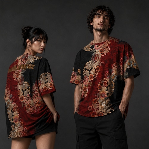 和紋様装飾　黒紅２　和柄ユニセックス 180G Performance Tシャツ