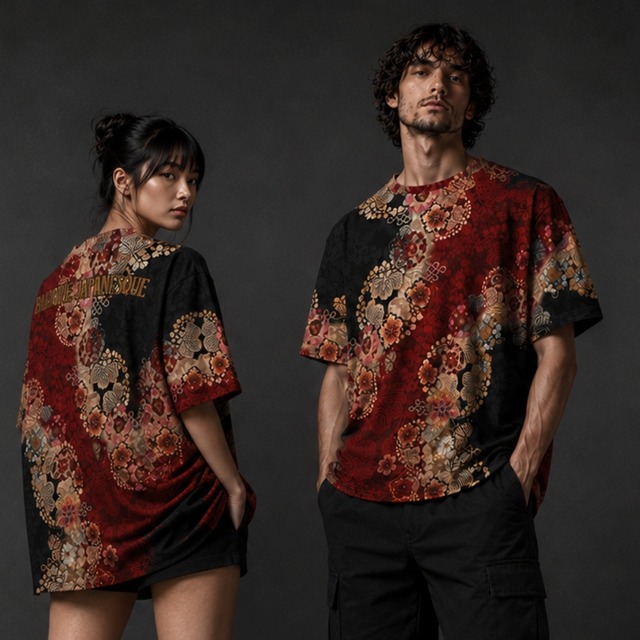 和紋様装飾　藍虹　和柄ユニセックス 180G Performance Tシャツ