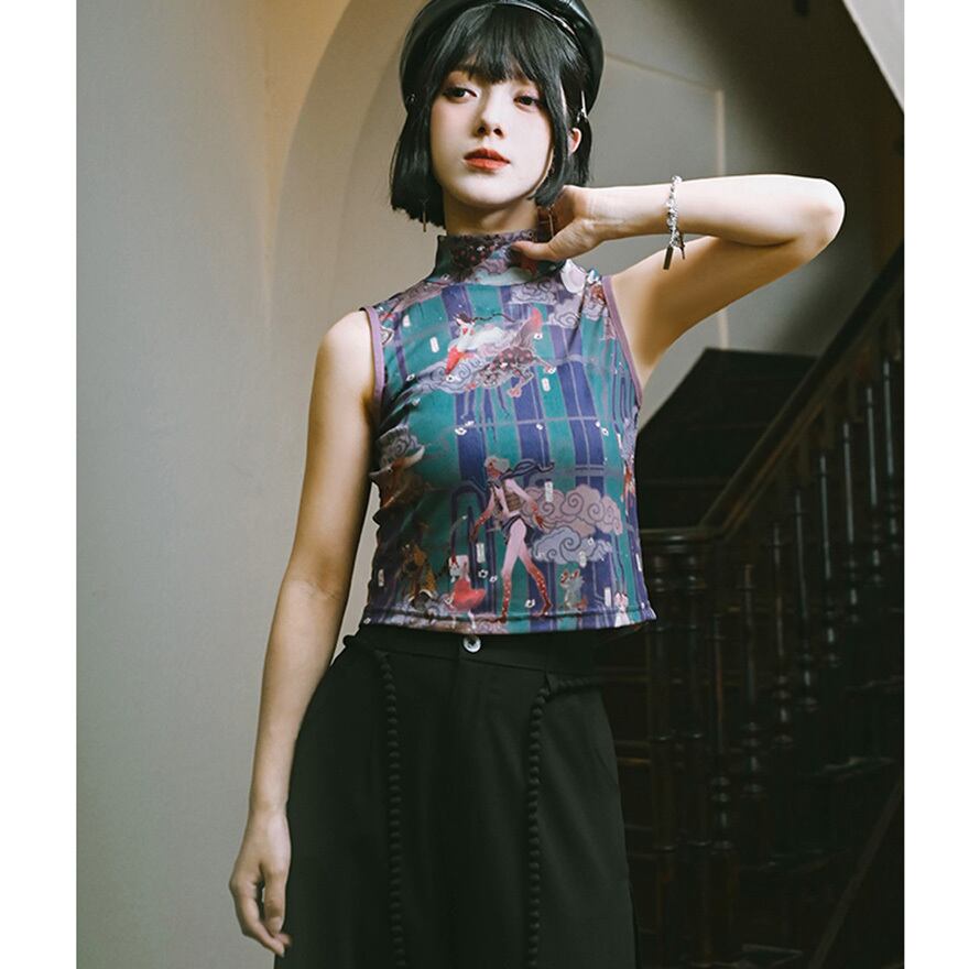 中華ゴシック チャイナ風 古怪舎 ノースリーブ シャツ 中華系ファッション 30代ファッション 夏服