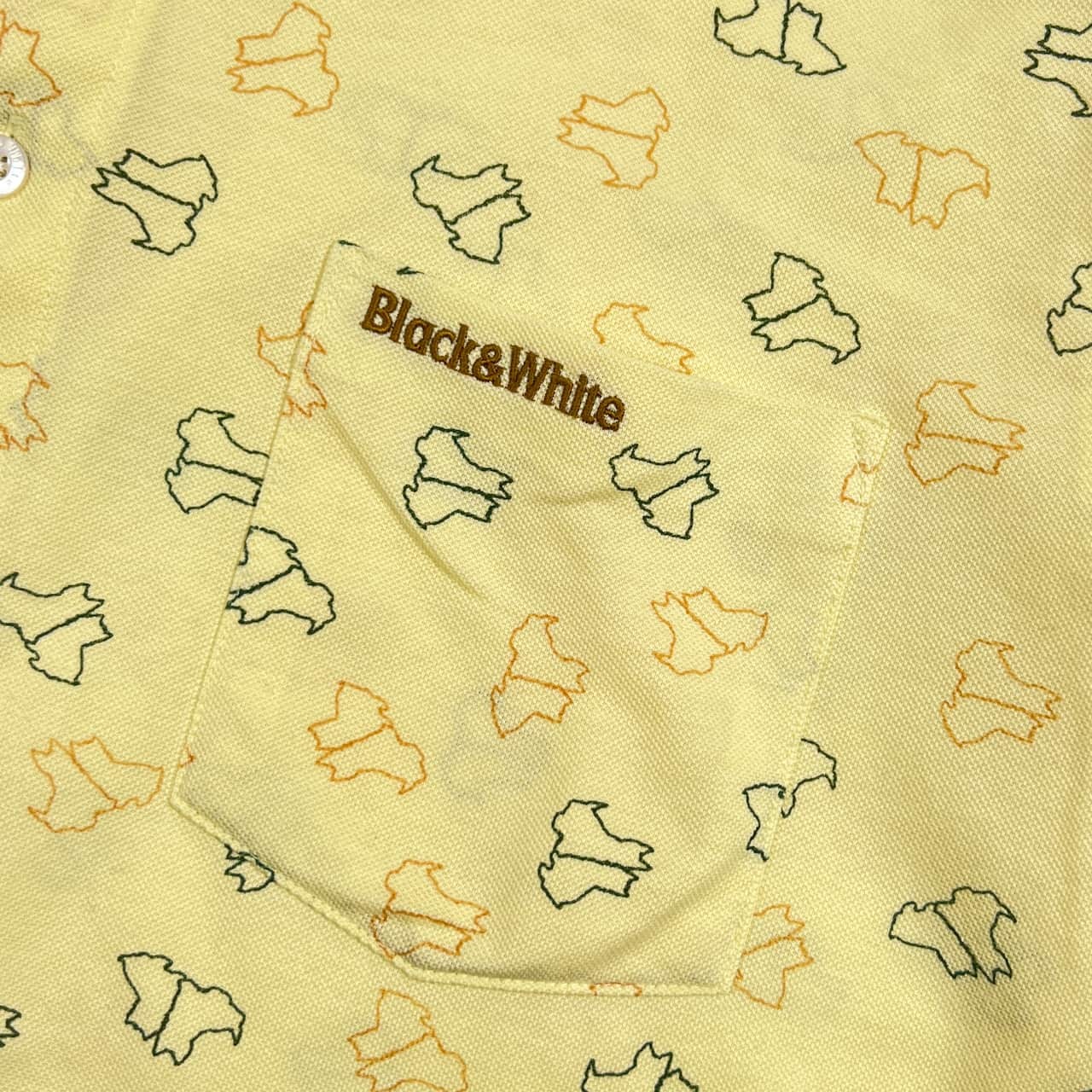 Black&White ブラック&ホワイト 総柄 ドッグ デザイン 鹿子 BD ボタンダウン 半袖 ポロシャツ LL/イエロー系 メンズ ゴルフ