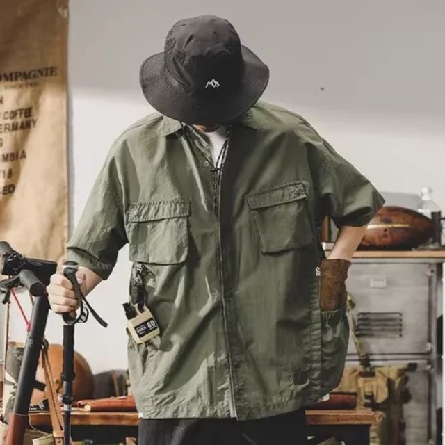 長袖＆半袖 ２WAY パッチポケット シャツ 3 カラー H00053