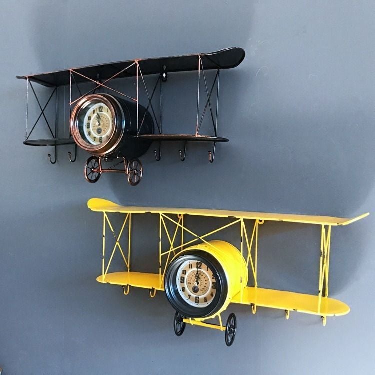 掛け時計 飛行機 アメリカンレトロ お洒落 ブロンズ イエロー ゴールド