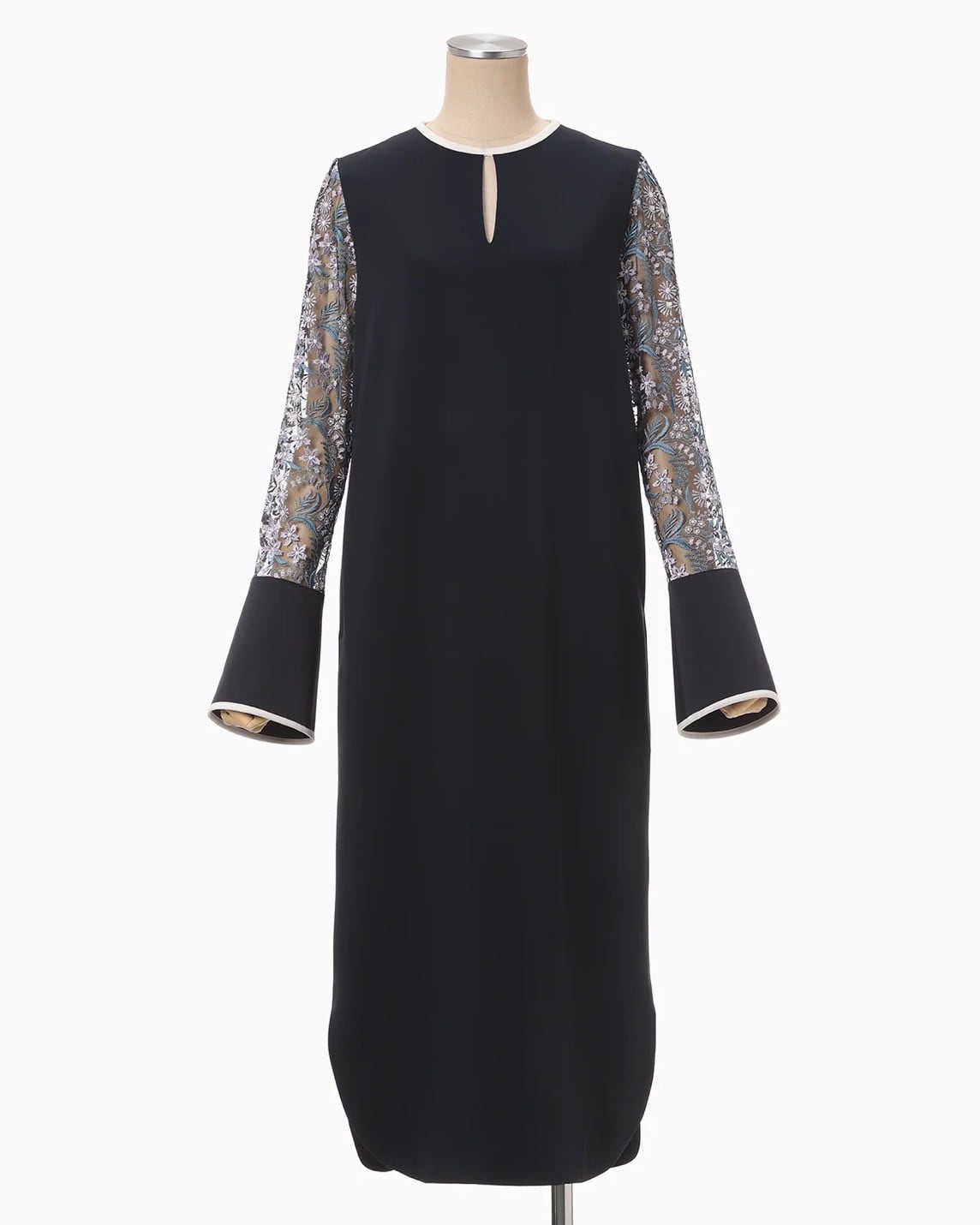 Mame Kurogouchi】Floral Lace-Sleeve Classic Dress