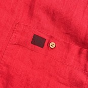 リネン100% Papas パパス 半袖 オープンカラー シャツ M /レッド系 メンズ