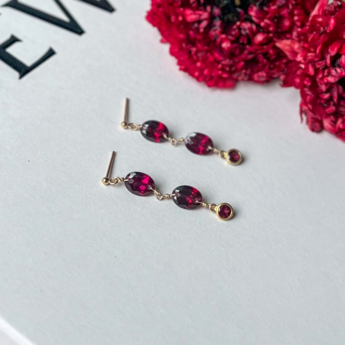 14kgf宝石質ピンクカルセドニー・ルビーピアス/イヤリング 14kgf宝石質ピンクカルセドニー・ルビーピアス/イヤリング