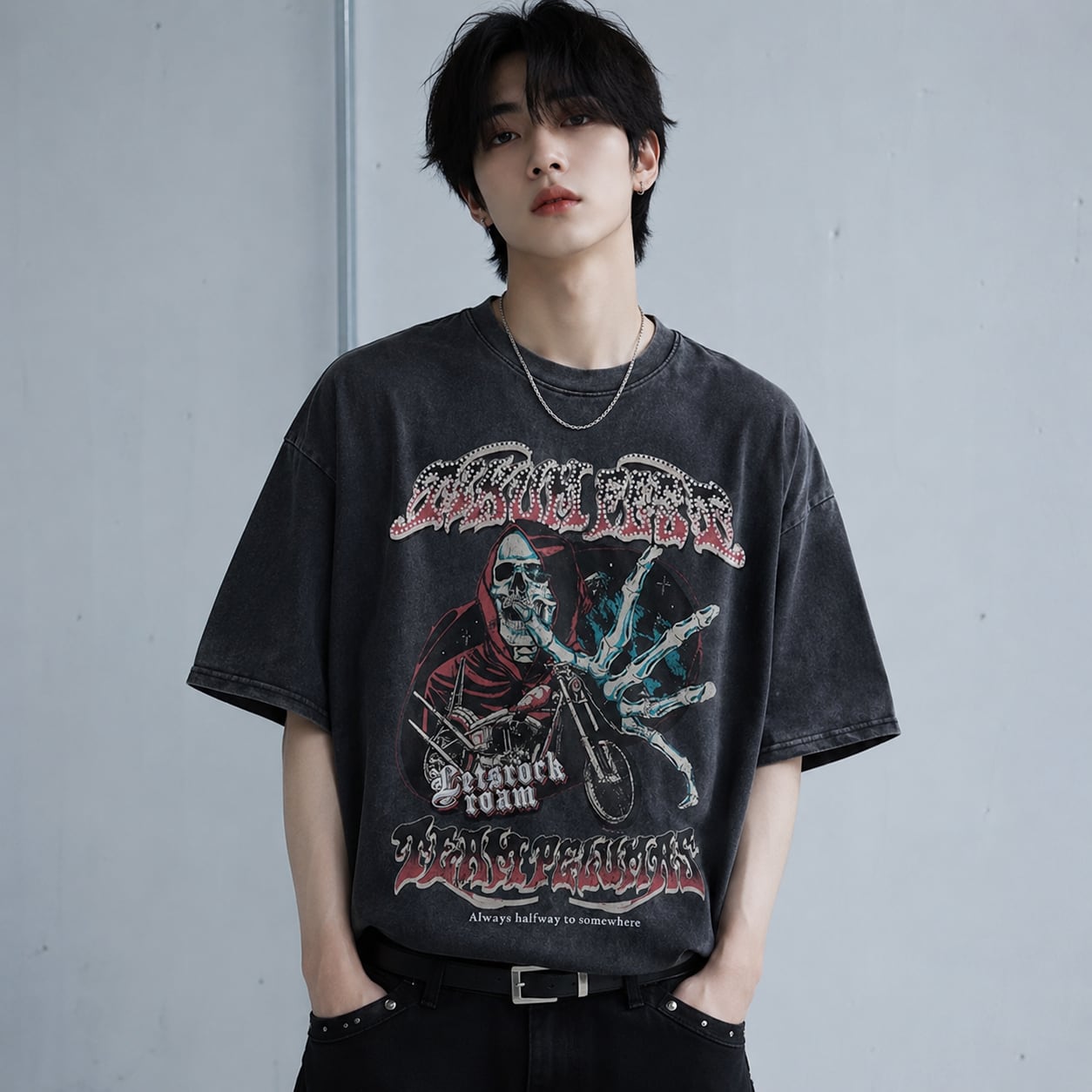 Diamond Skull Distressed Short Sleeve T-Shirt 0003