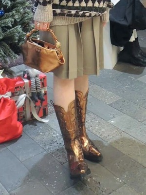 【24AW】GANNI ガニー / Mid Shaft Embroidered Western Boot Metalic / ブーツ