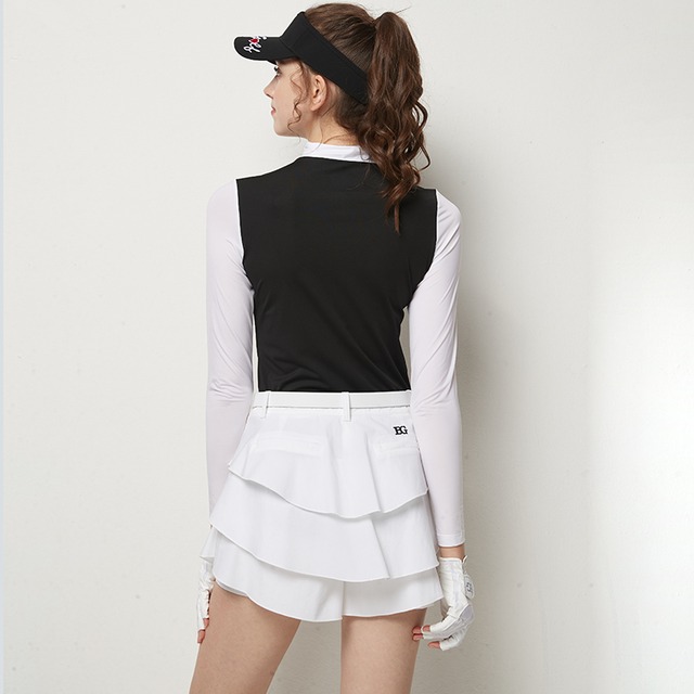 ハイネック　長袖トップス　日焼け防止　モノトーン