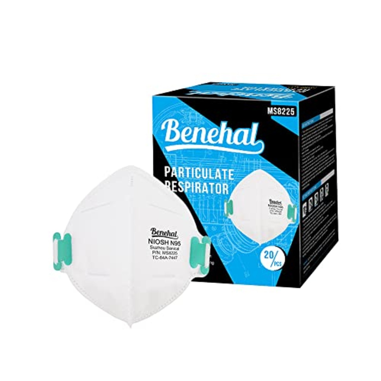 N95マスク 1箱20枚 米国NIOSH承認 折りたたみ型 個包装 アルミノーズクリップとスポンジノーズパッドで鼻にフィット 頭かけタイプ ストラップ調整可