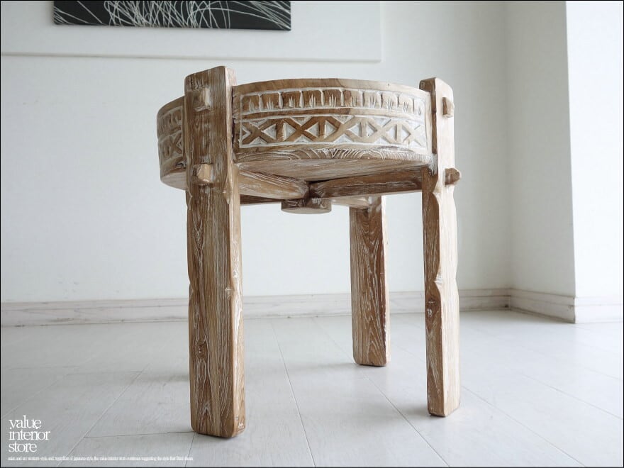 無垢 サイドテーブルUWW 机 ナイトテーブル ベッドサイド 飾り台 手彫り 花台 手作り シンプル 無垢材 素朴 天然木 チーク材 送料無料