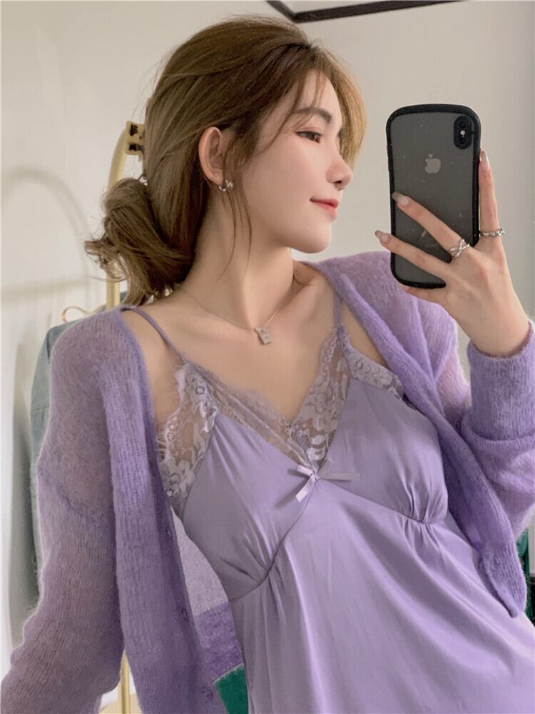 レースドレス ショートスカート サマーリボン 夏物 ピュア パープル ブラックストロベリース95428302301