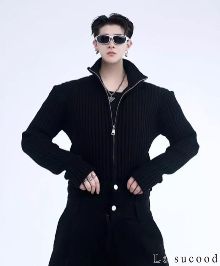 美品✨ハイネック長袖ニット フルジップ ダブルジップ 黒 ウール100 リブ素材 楽天市場】【Le sucood】 ハイネックダブルジップリブニット ジップ