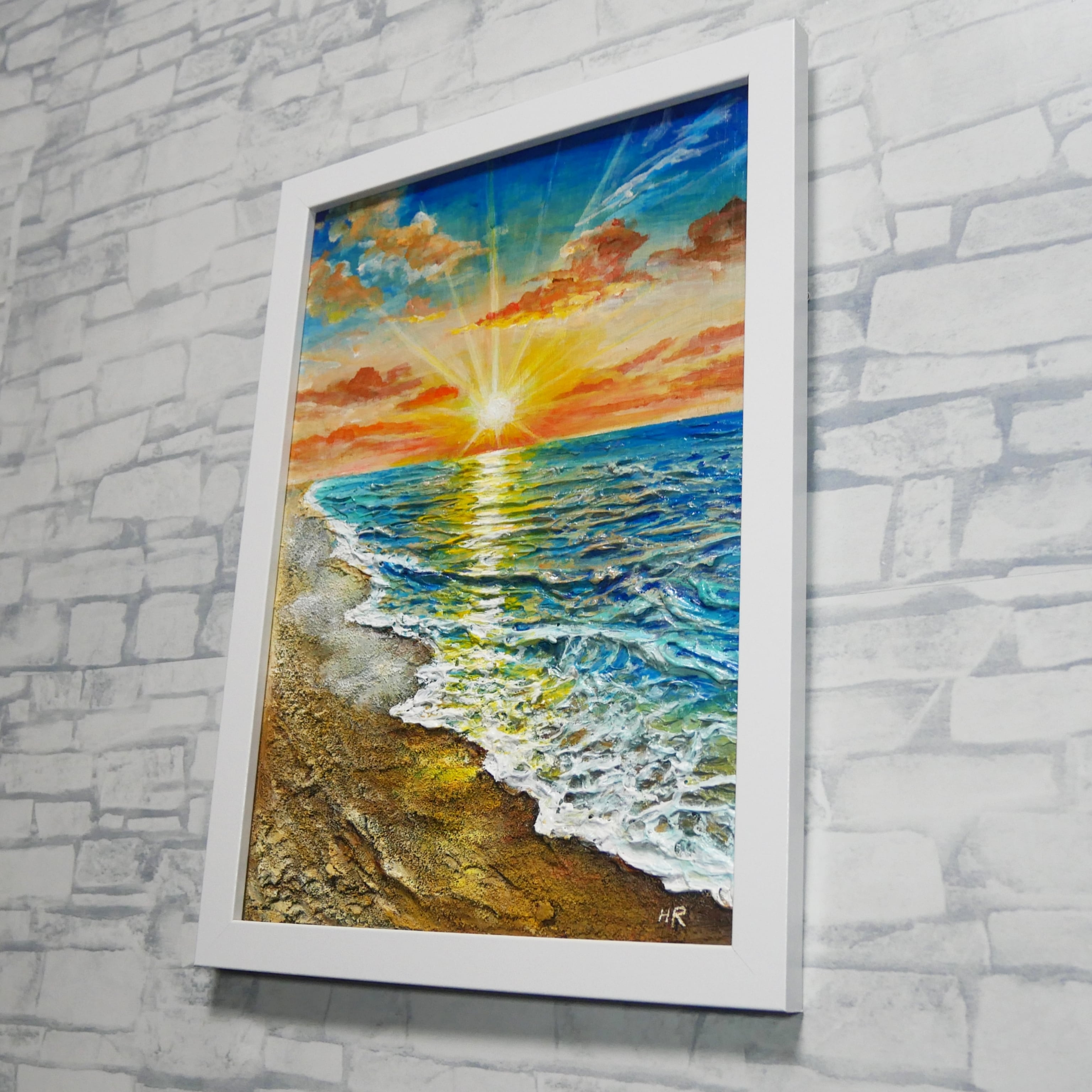 黄金比の朝景】油絵 原画 海の絵 朝日 風景画 夏のインテリア 新築祝い