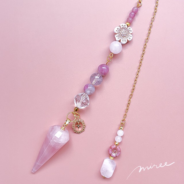 恋するわたしを育てるペンデュラム【ローズクォーツ×ユニコーンストーン】rose quartz   pendulum_28