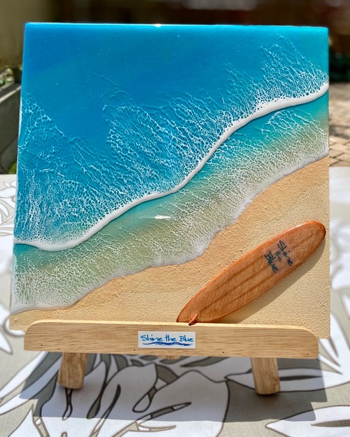 『ミニチュアサーフボード付き』オーシャンレジンアートパネル