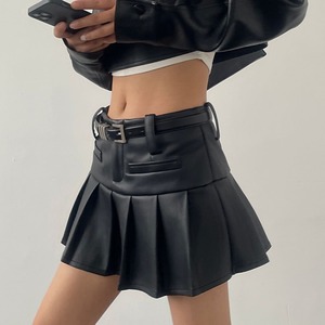 フェイクレザープリーツミニスカート　LT0020009