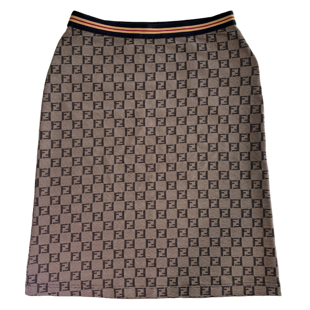 中古】 FENDI ズッカ柄 ひざ丈 ストレッチ スカート ブラウン 40 （M