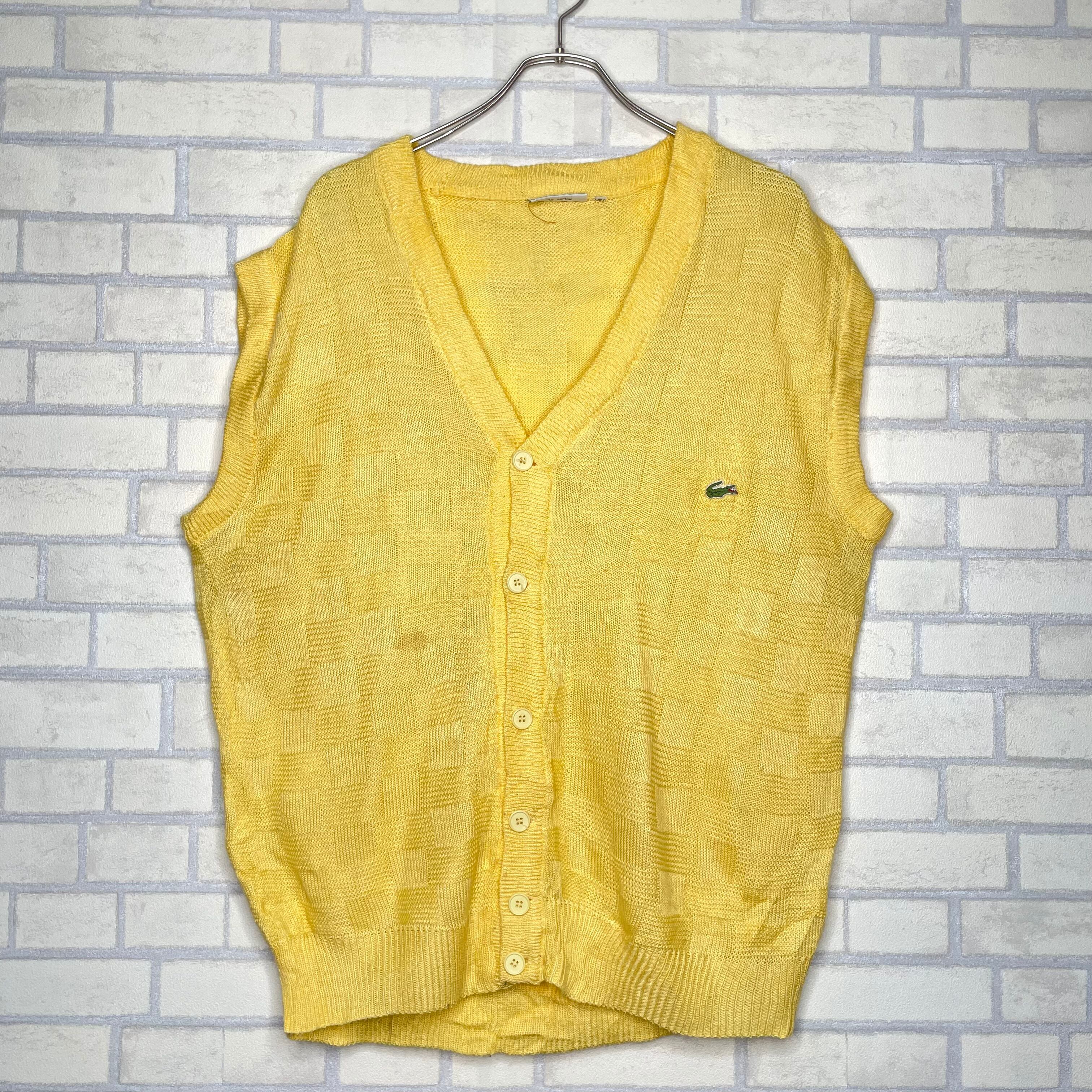 LACOSTE ニットベスト 2XL イエロー 100%コットン ワンポイント 