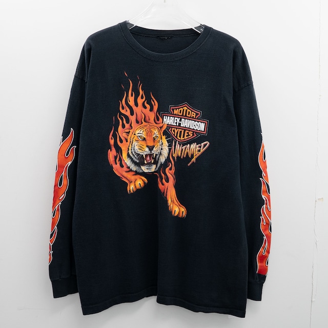 Harley Davidson " Tiger Flame Riverside L/S " Original Tag Fits XL【A9-622】