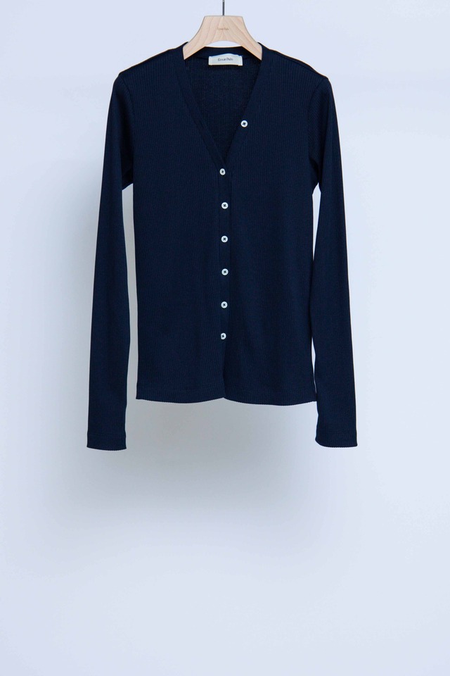 Rib Tight Cardigan - Navy