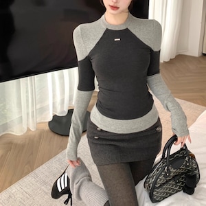 3色/バイカラーデザイントップス ・13091 3色/バイカラーデザイントップス ・13091