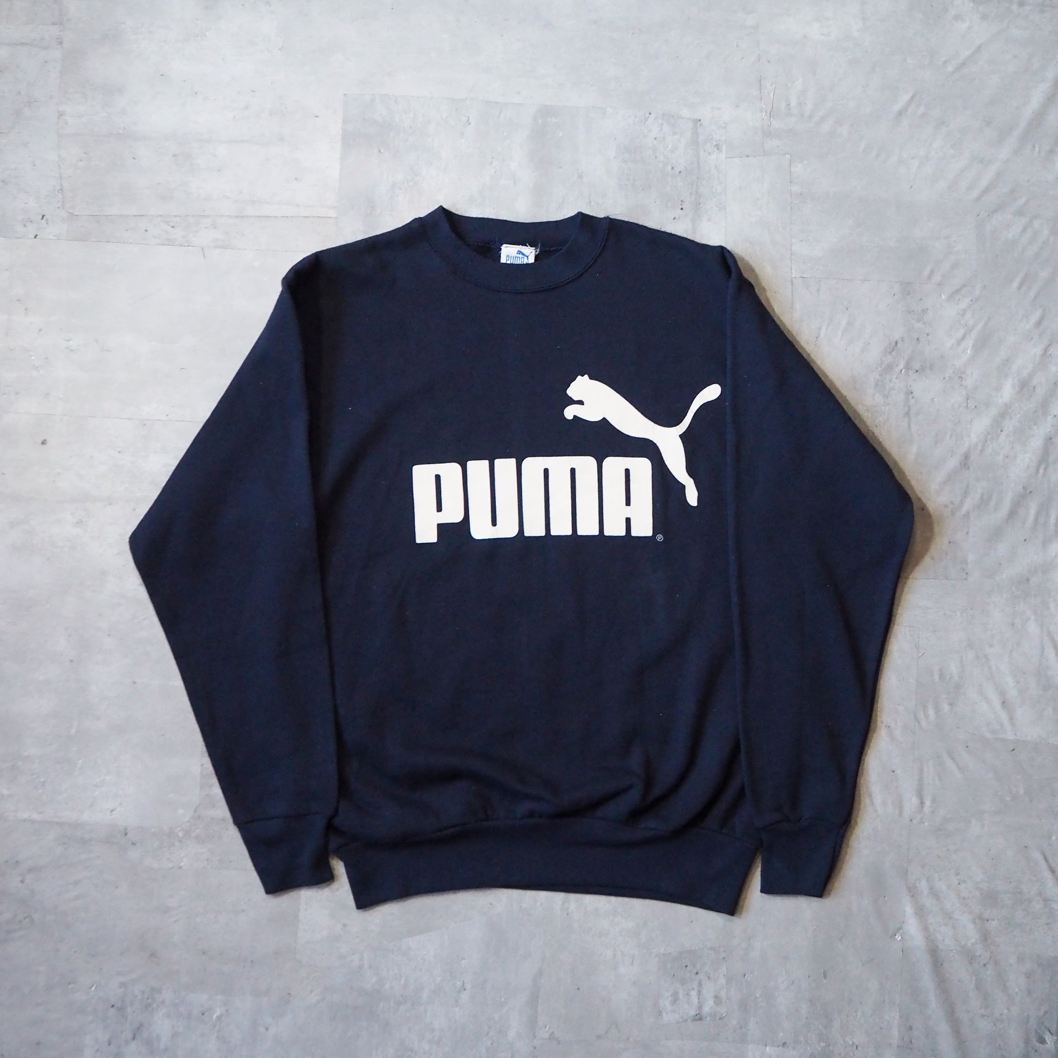 80s-90s “PUMA” logo dark navy sweat shirt made in USA 80年代 90