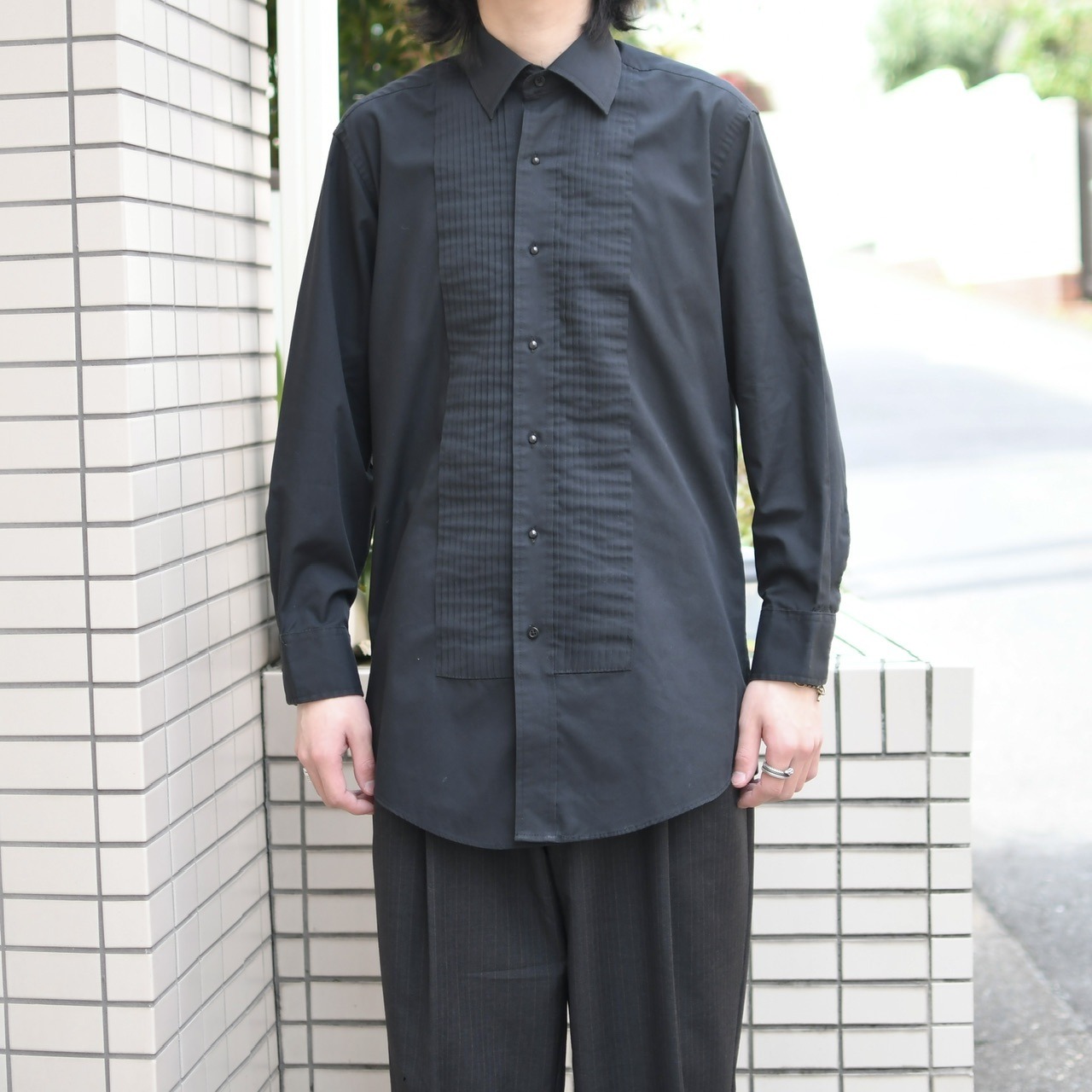 pleats dress shirt black