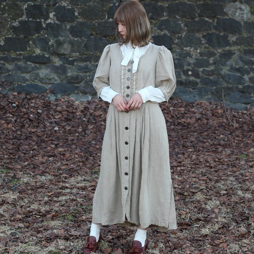 *SPECIAL ITEM* EU VINTAGE LANDHAUS FRONT BUTTON LINEN TYROLEAN ONE PIECE/ヨーロッパ古着オーストリア製フロントボタンリネンチロリアンワンピース