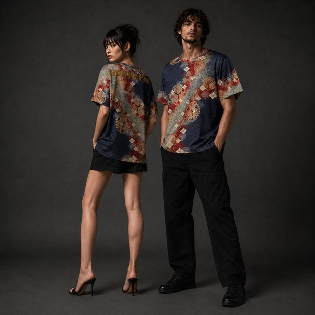 和紋様装飾　藍虹　和柄ユニセックス 180G Performance Tシャツ