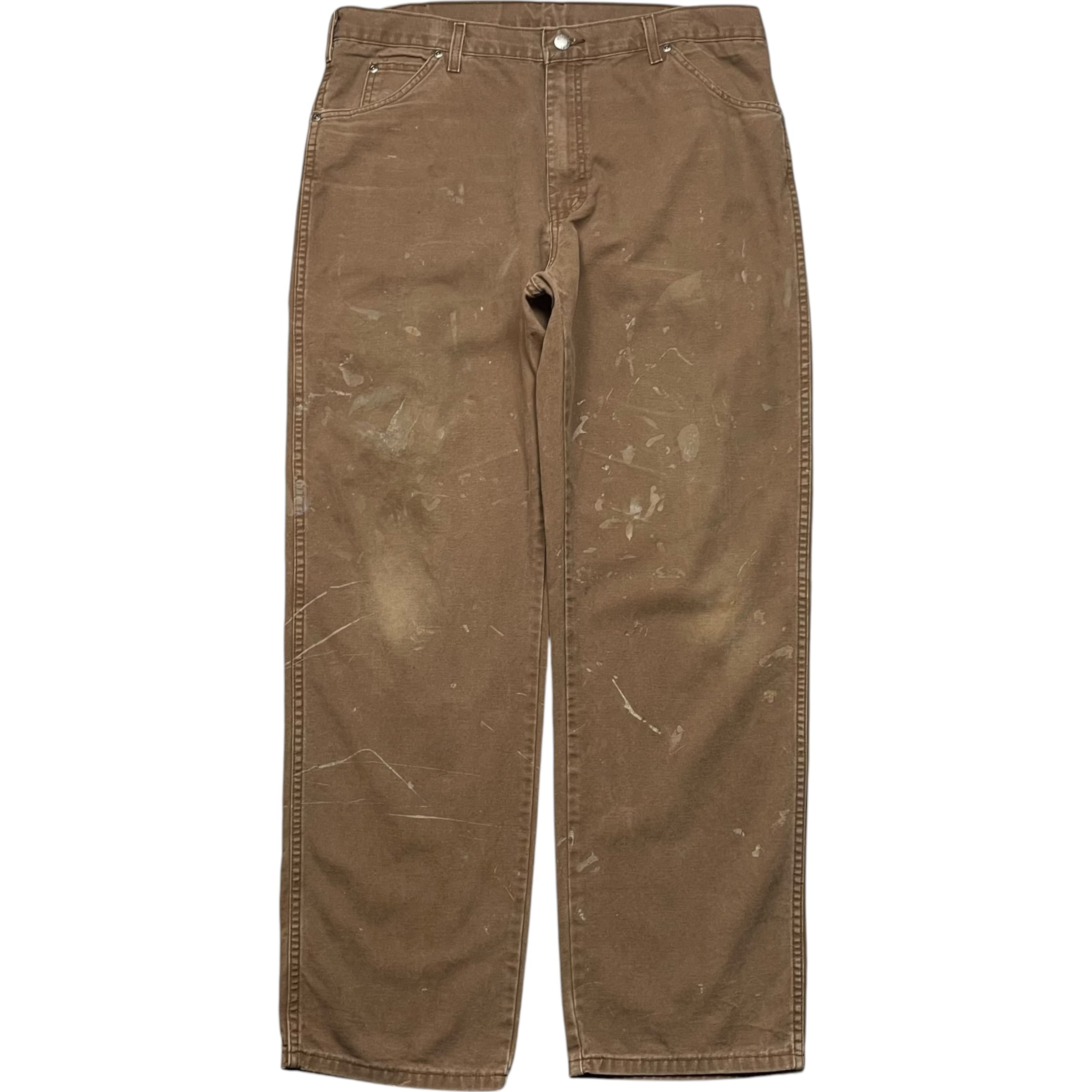 《実寸 W36 L31》 Dickies ディッキーズ ペインターパンツ ワークパンツ ブラウン ペイント フェード ワンポイントロゴ no.10273
