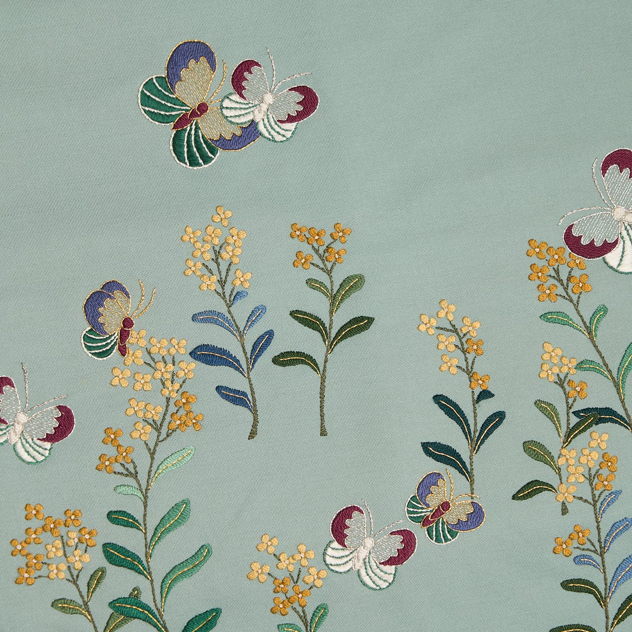 菜の花に蝶々の模様 手刺繍名古屋帯【中古】 | かわの屋
