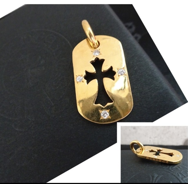CHROME HEARTS クロムハーツ 22k 4Pダイヤ カットアウトクロス ドッグタグ ペンダント ネックレス