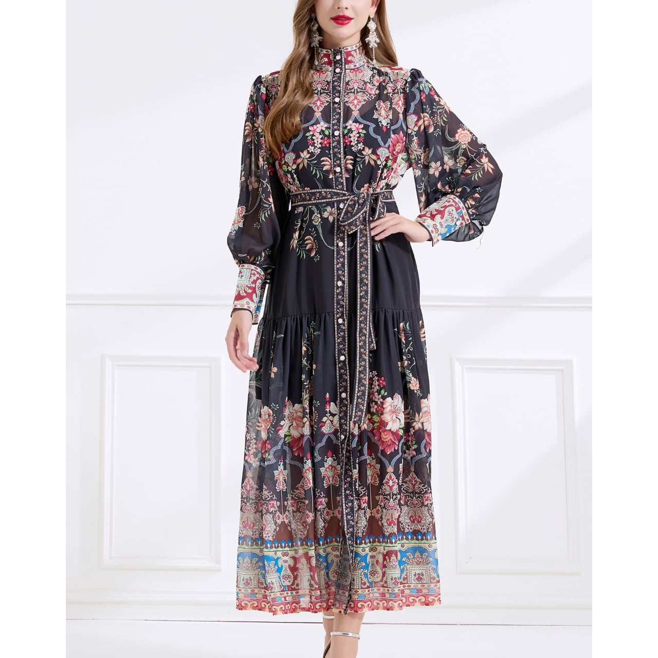 エンブロイダリーフラワーシアーワンピース L1969