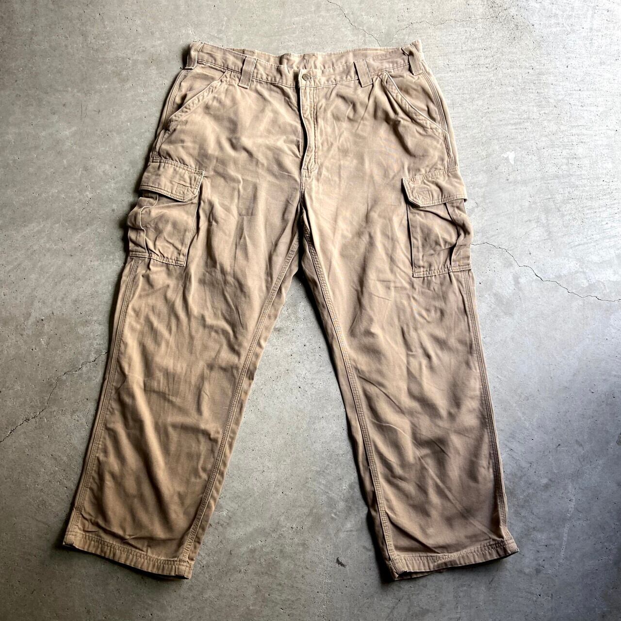 ビッグサイズ Carhartt カーハート ダック地 カーゴワークパンツ 薄手 メンズW40 古着 ベージュ ライトブラウン キャメル  大きいサイズ【ロングパンツ】【WS2202-15】 | cave 古着屋【公式】古着通販サイト