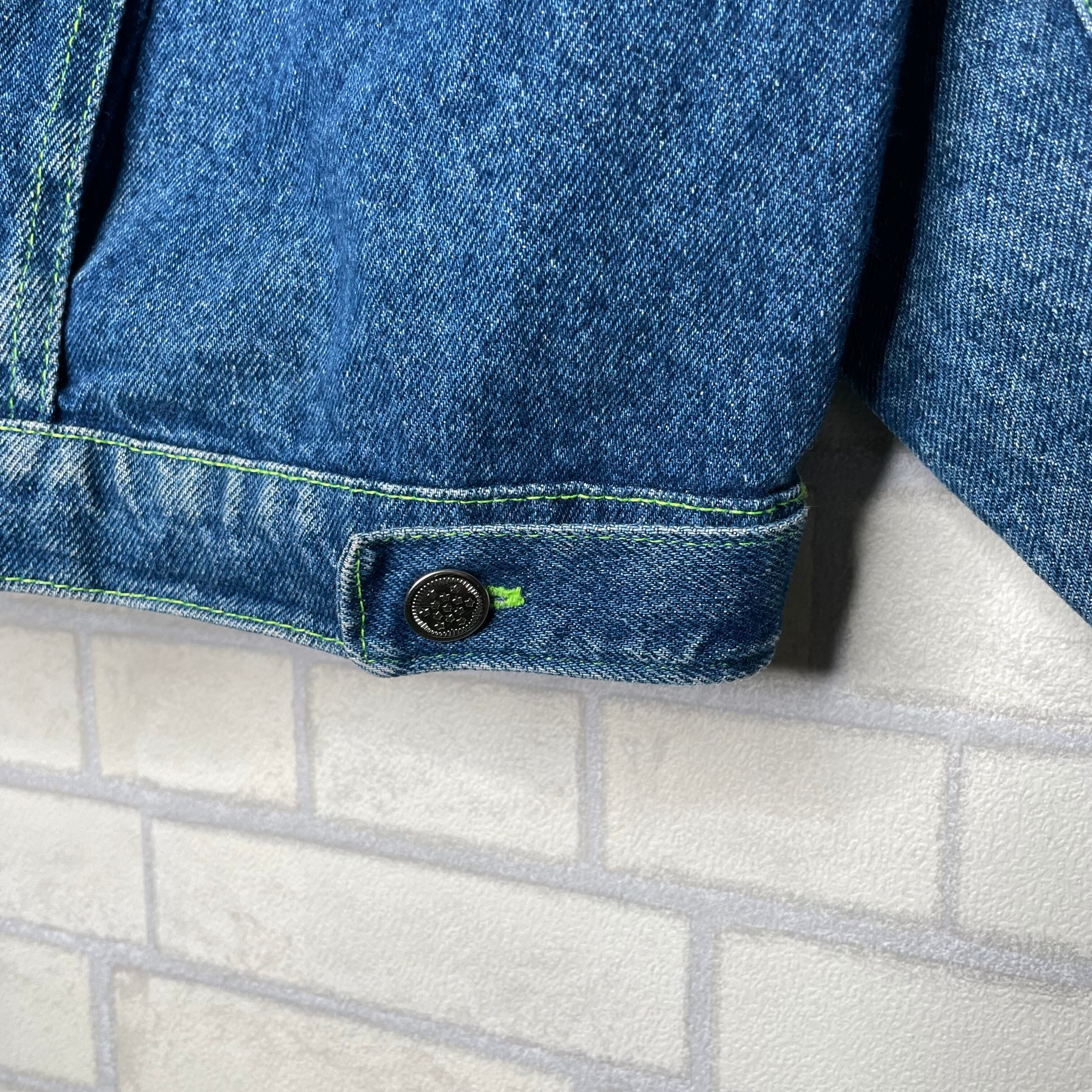 unknown デニムジャケット XL インディゴブルー ステッチ緑 状態良好 