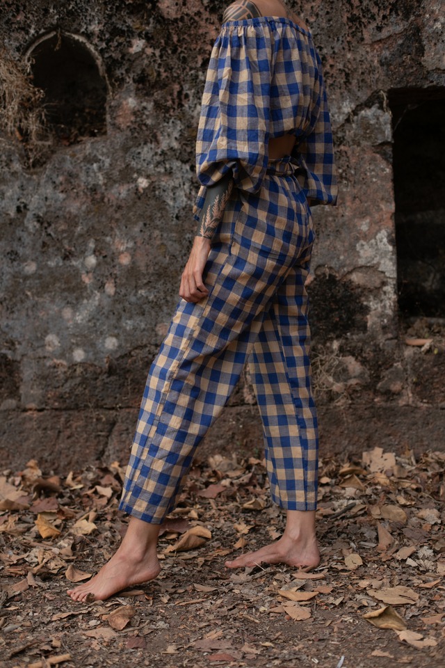 Handloom Check Belt Pants