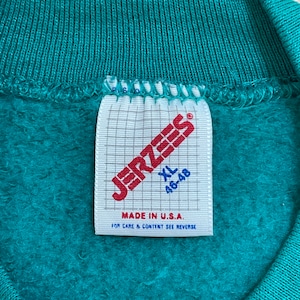 JERZEES 80s USA製 スウェットシャツ トレーナー カワイイ系 ラメ 花 ラグラン エメラルドグリーン SWEATSHIRTS XL ヴィンテージ US古着