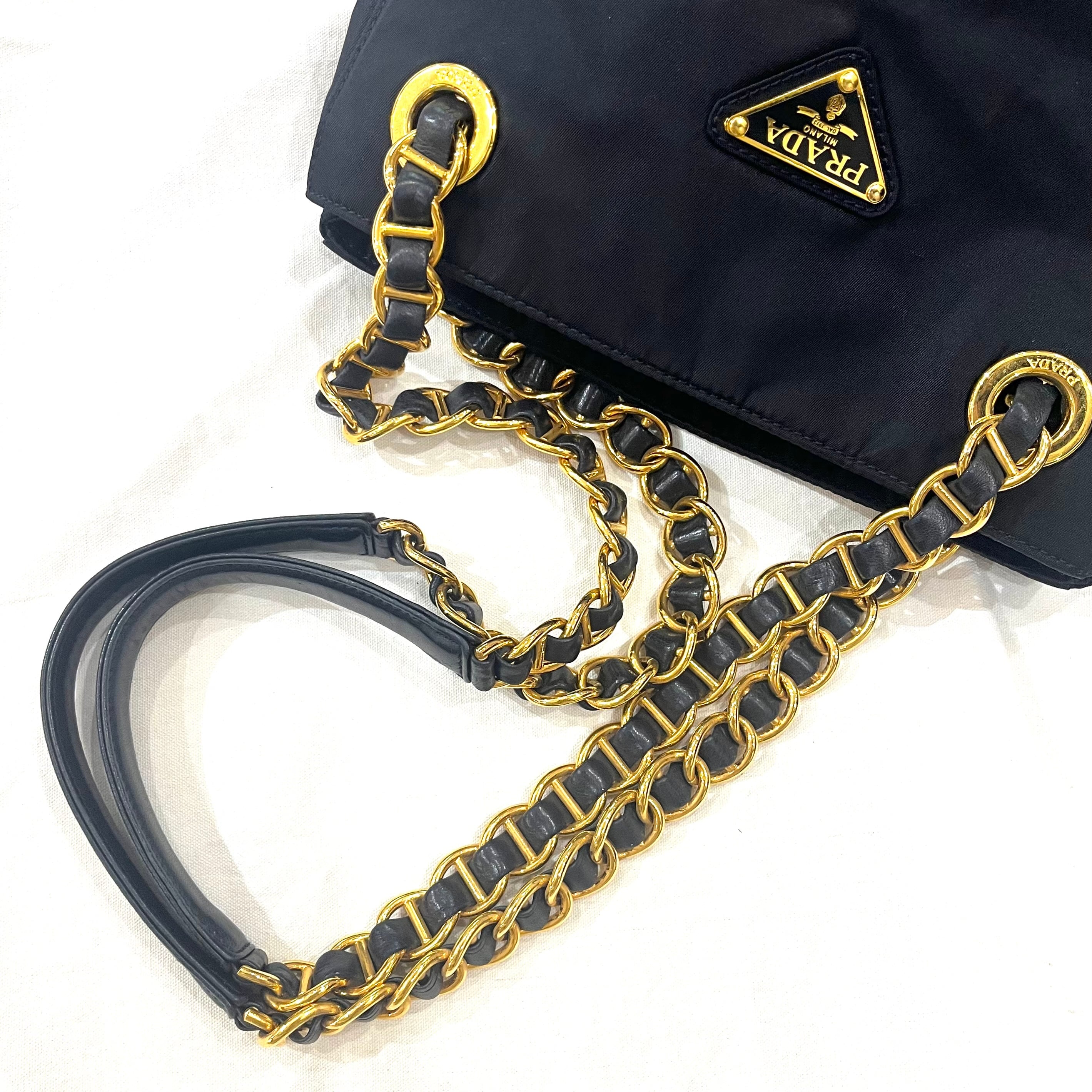 PRADA】2260 プラダ ナイロン チェーントートバッグ ブラック ゴールド