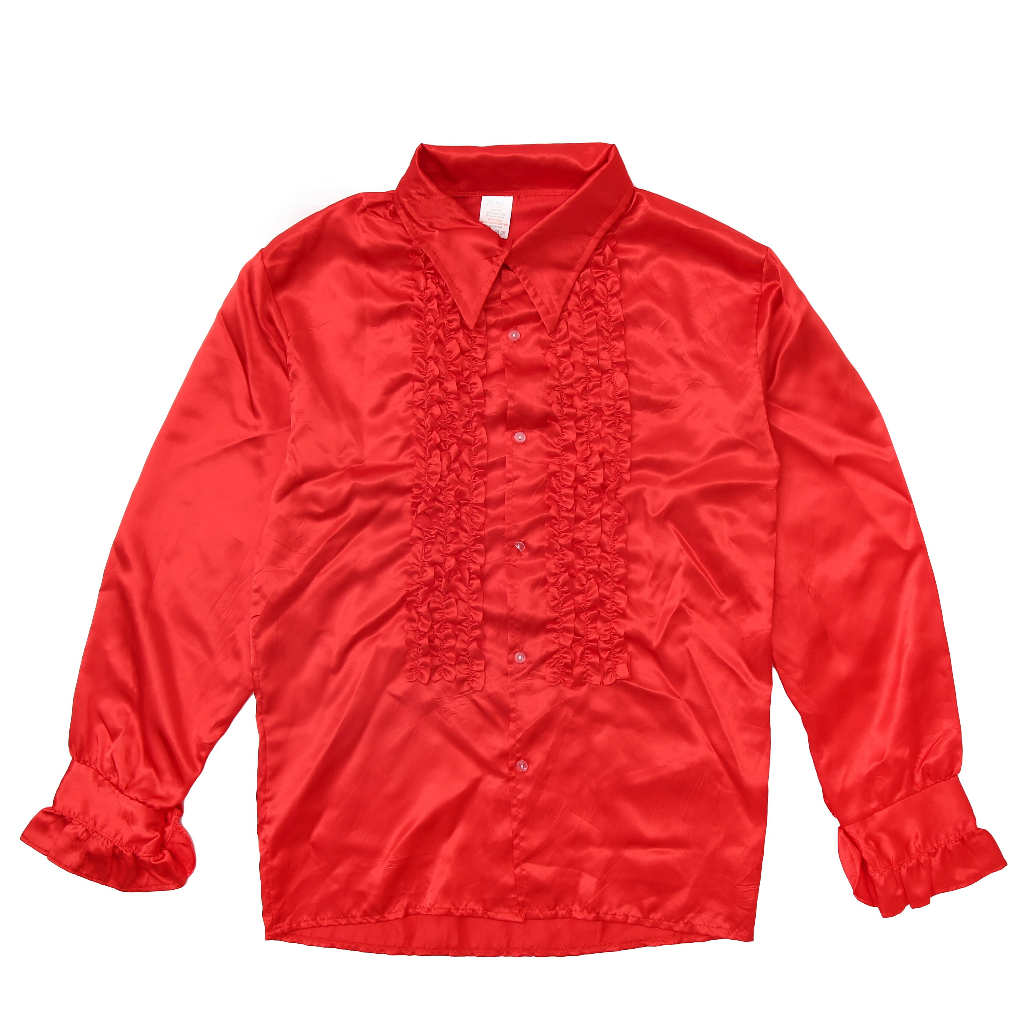 70s vintage フリルシャツ 赤 黒-